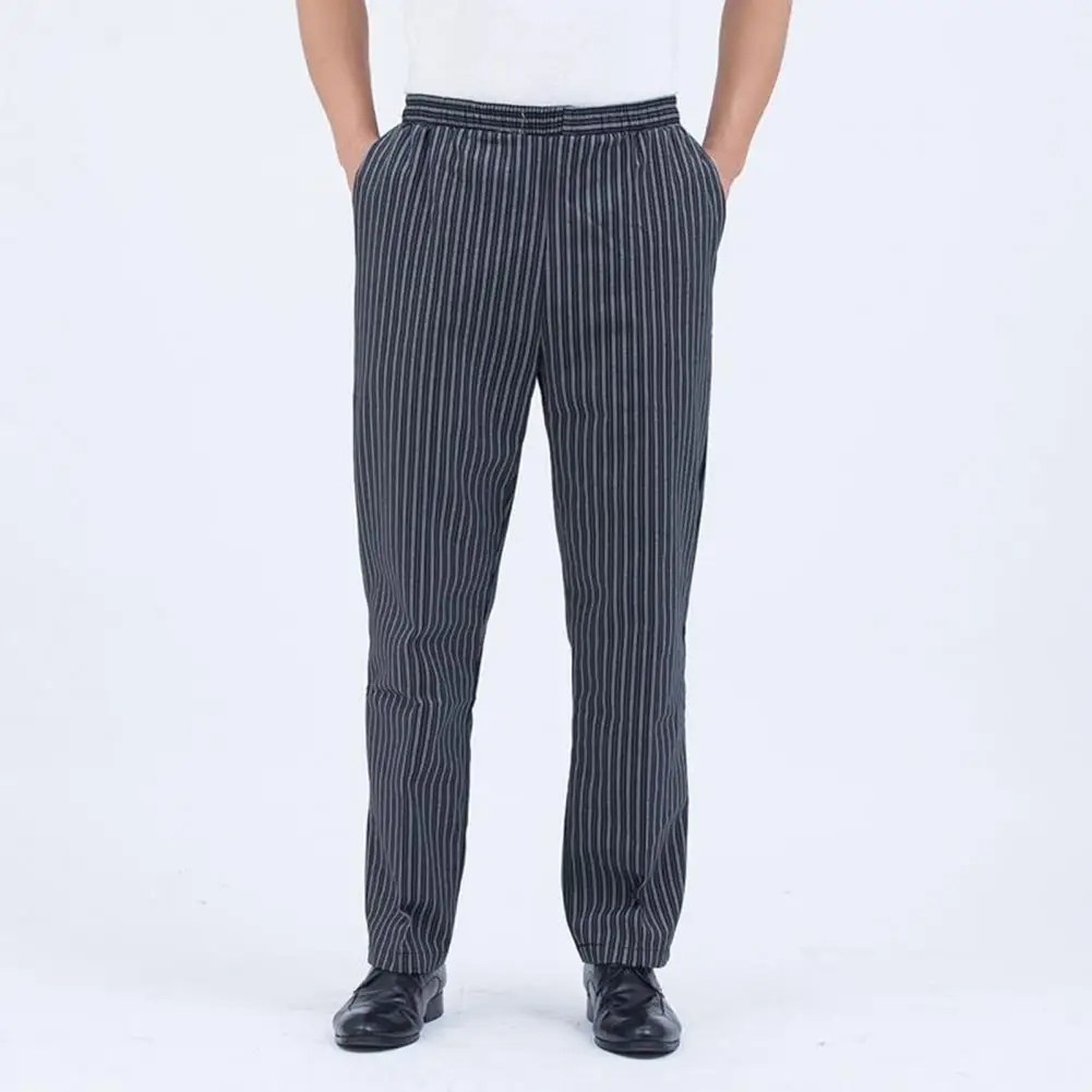 Chef Pants Unisex Loose Elastic Waist Soft Breathable Pockets Stretchy Service Cook Restaurant Uniform Waiter Secure Trousers
