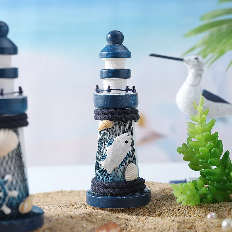 Mediterranean Style Wooden Lighthouse Decor Nautical Themed Ornament Coastal Travel Souvenir Gift Home Decoration Figurines