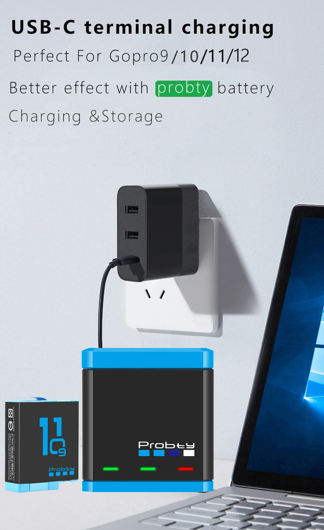 For GoPro 12 11 10 Charger, Fast Charging Box, Lithium Ion Battery Storage Box, for GoPro Hero 9 10 11 Sports Camera Accessorie