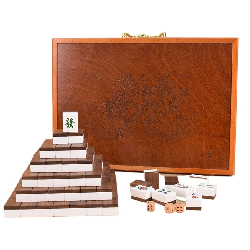 High-end mahjong brand black walnut and acrylic mahjong retro hand mahjong brand large household gift
