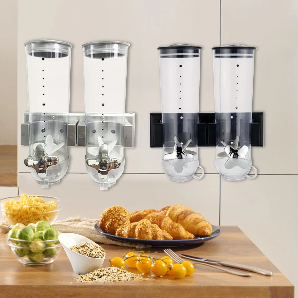 

Dual Control Food Dispensers Wall Mount Double Dry Cereal Dispenser for Cereal Nuts Coffee Beans Mix Convenient Storage