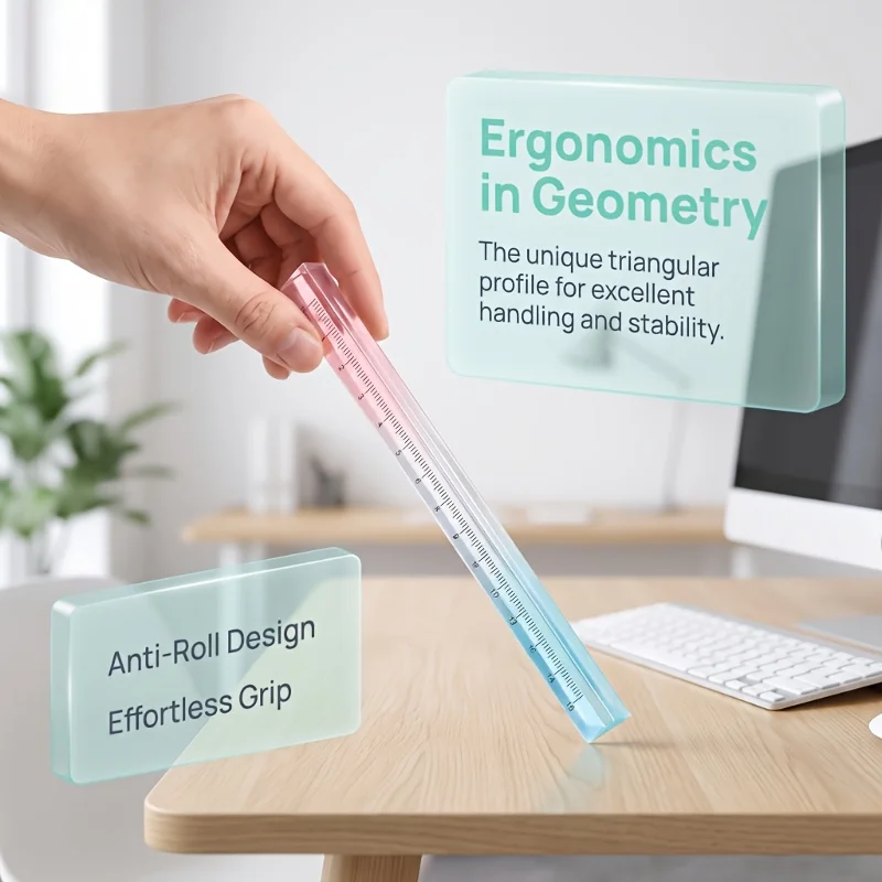 15/6 Pieces in Random Colors, Gradient-Colored Triangular Acrylic Ruler, Triangular Shape for Easy Grip and Non-Slip Handling, Clear and Precise Scale Printing, Suitable Length for Various Daily Measurement Needs, Can