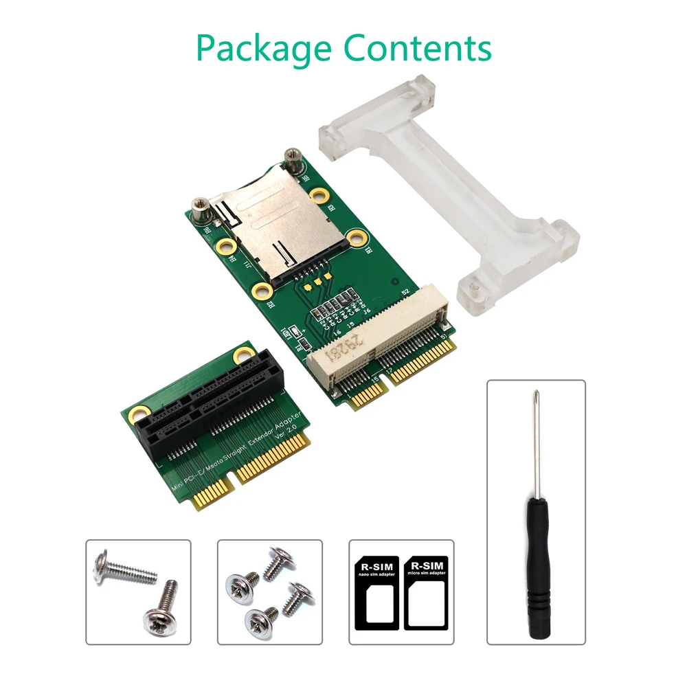 Network Card Mini PCIE Network Adapter Riser Card Vertical Mount for 3G 4G WWAN LTE GPS Network Module SIM Card Slot for Desktop