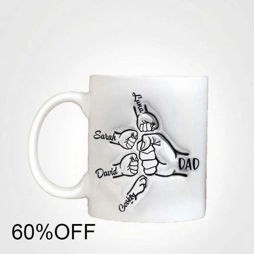 

Fatherhood Personalised Fist Bump Hand Mug Personalised Kids’ Names Unique Fathers Day Gift Stylish Design Coffee Mug Drinkware