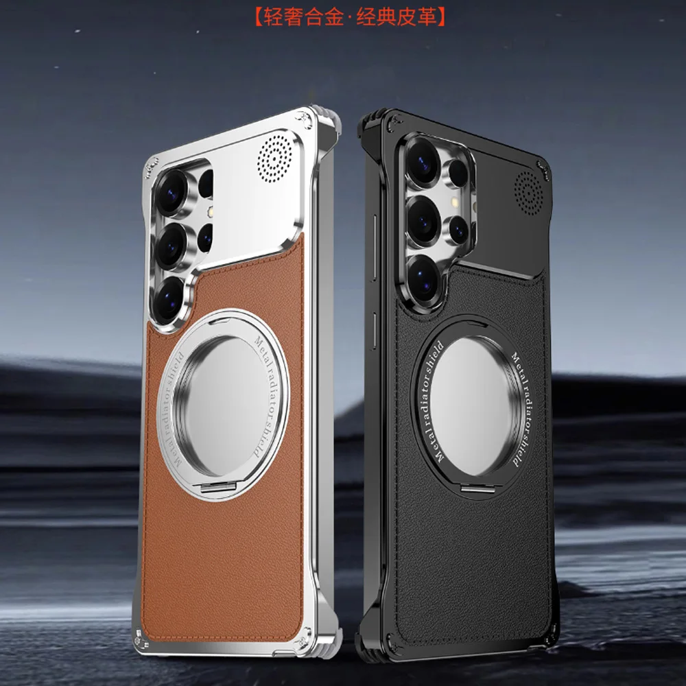 

Luxury Hybrid Leather-Alloy Cover with Aromatherapy For Samsung Galaxy S25 S25 Ultra Case Can Magsafe Charge Kickstand Funda