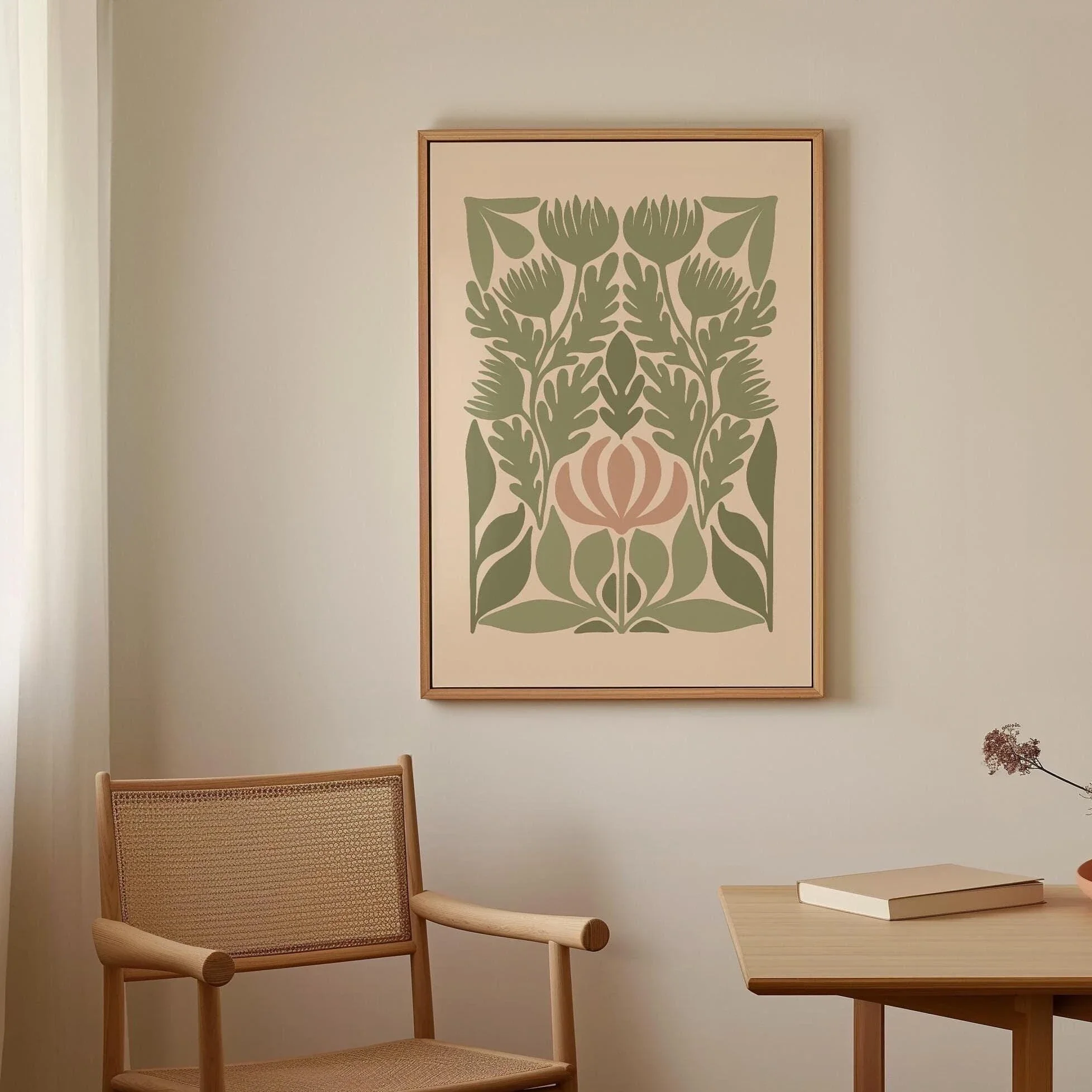 Minimalist Floral Line Print Mid Century Abstract  Canvas Painting Warm and Beautiful Home Room Office Decor