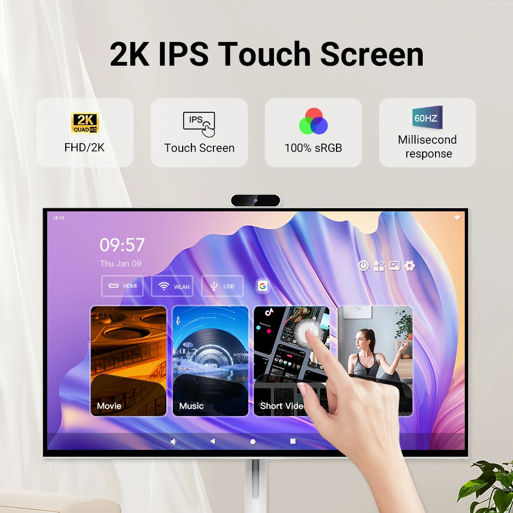 Black and White 21.5/24/32 Inch 128GB Smart Display Battery-Power Android Portable TV In-cell Touch Screen Gym Gaming Live Room