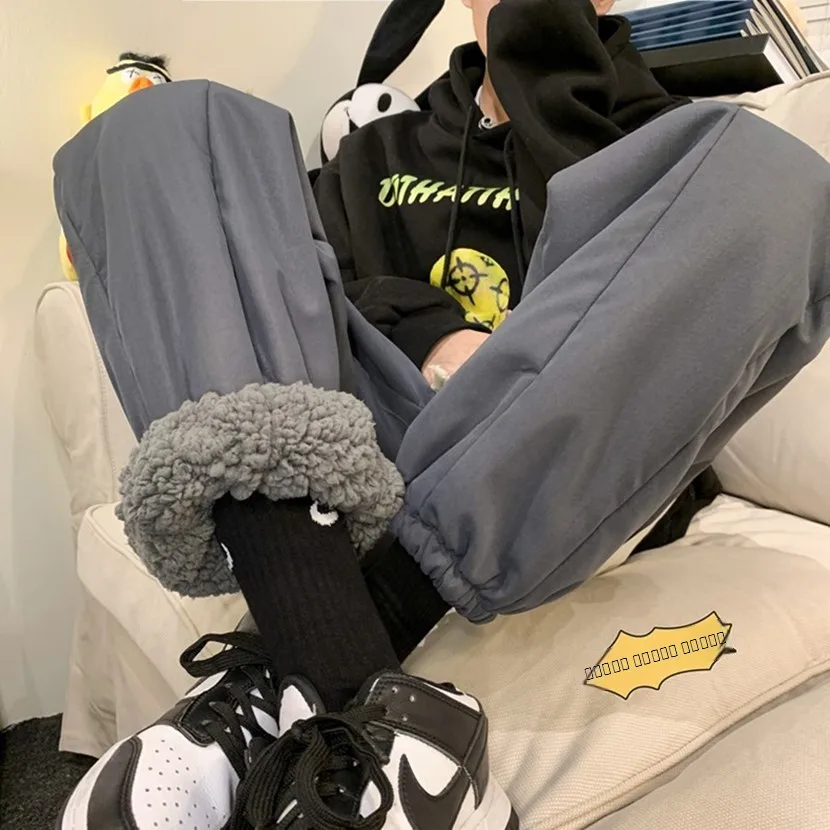 

Спортивные брюки из хлопка с бархатной подкладкой и начесом, мужские зимние повседневные свободные брюки, модные брендовые молодежные брюки Sle