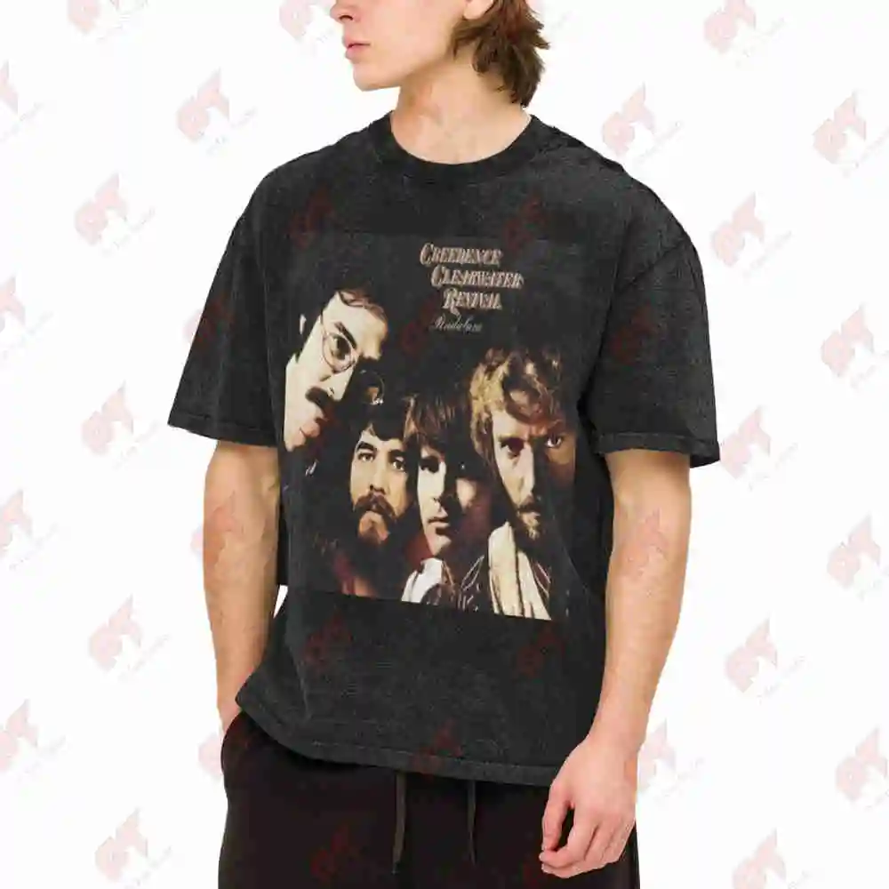 Creedence Clearwater John Fogerty Retro Vintage Washed Tee Pure Cotton T-Shirt