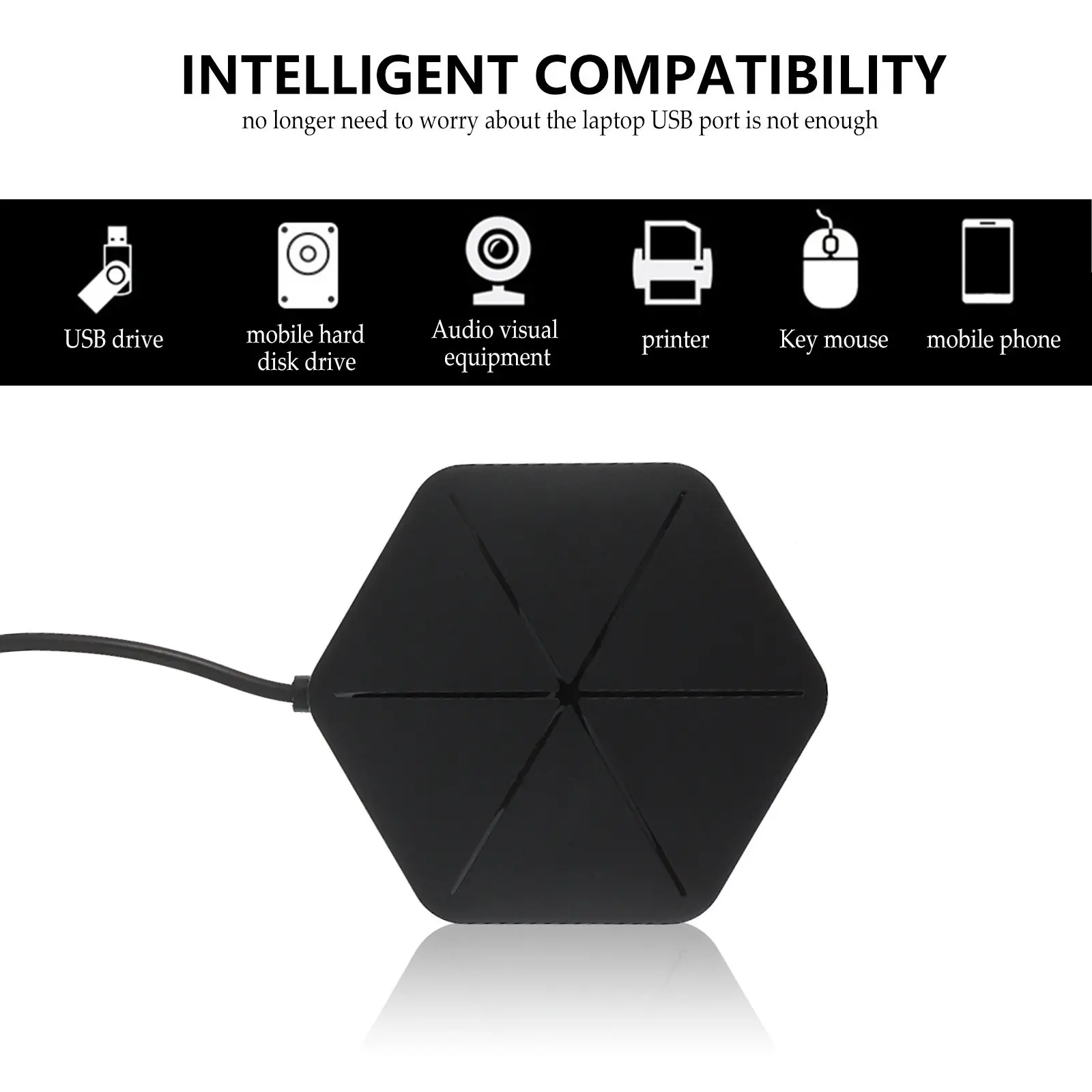 1Pcs 6 Port USB Hub Reliable Portable Data Hub Adapter for Pc Notebook Expansion Transfer Fast Stable Connection No Driver