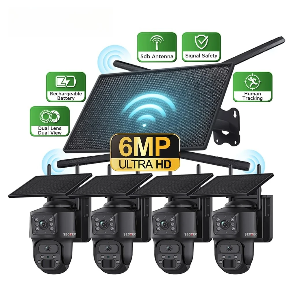 UBOX PIR PTZ Camera HD 6MP Outdoor IP Security CCTV Camera Kit Panoramic Mini Size Solar Battery WIFI Solar Network Camera Kits