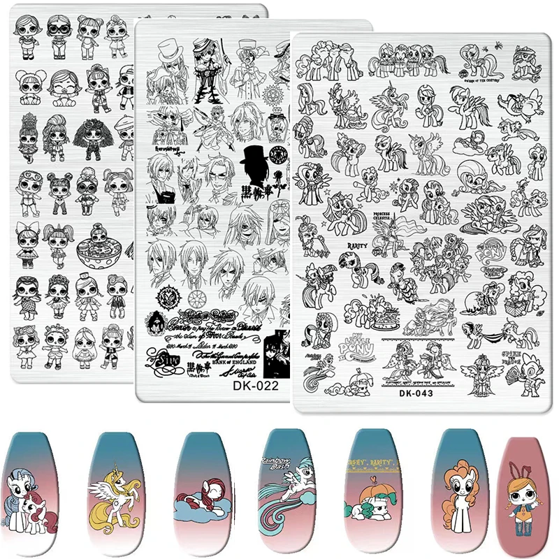 1PCS Cute Cartoon Character Stamping Plate Unicorn Horse Figure Nail Stamp Plates Cartoon Cat Nail Templates for Nail Art Design