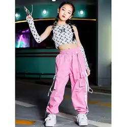 Conjuntos de ropa de baile callejero para niña, traje de k-pop, Tops cortos, pantalones Cargo, disfraz de rendimiento rosa, ropa de baile callejero Hip-Hop, ropa Rave