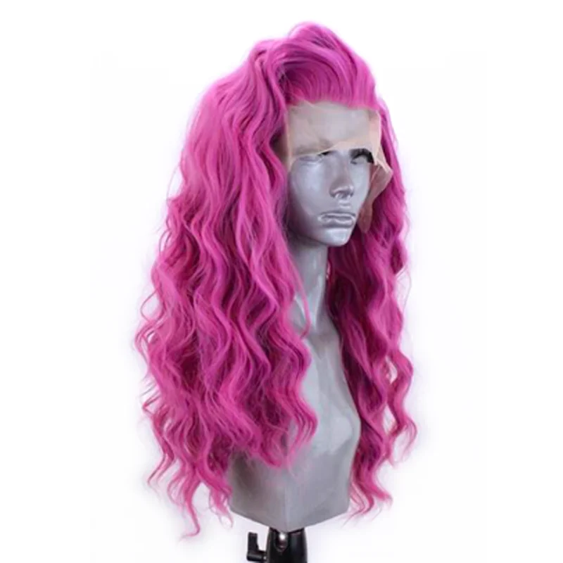 Long Wavy Synthetic Lace Front Wig Pink Hair Natural Wave Pre Plucked Heat Resistant Fiber Wig for Women Daily Party Wear