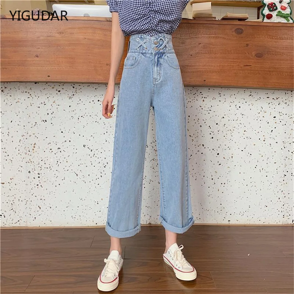 Woman Jeans High Waist Wide Leg Cotton Denim Clothing Blue Streetwear Vintage Fashion Harajuku Straight Pants jeans for women