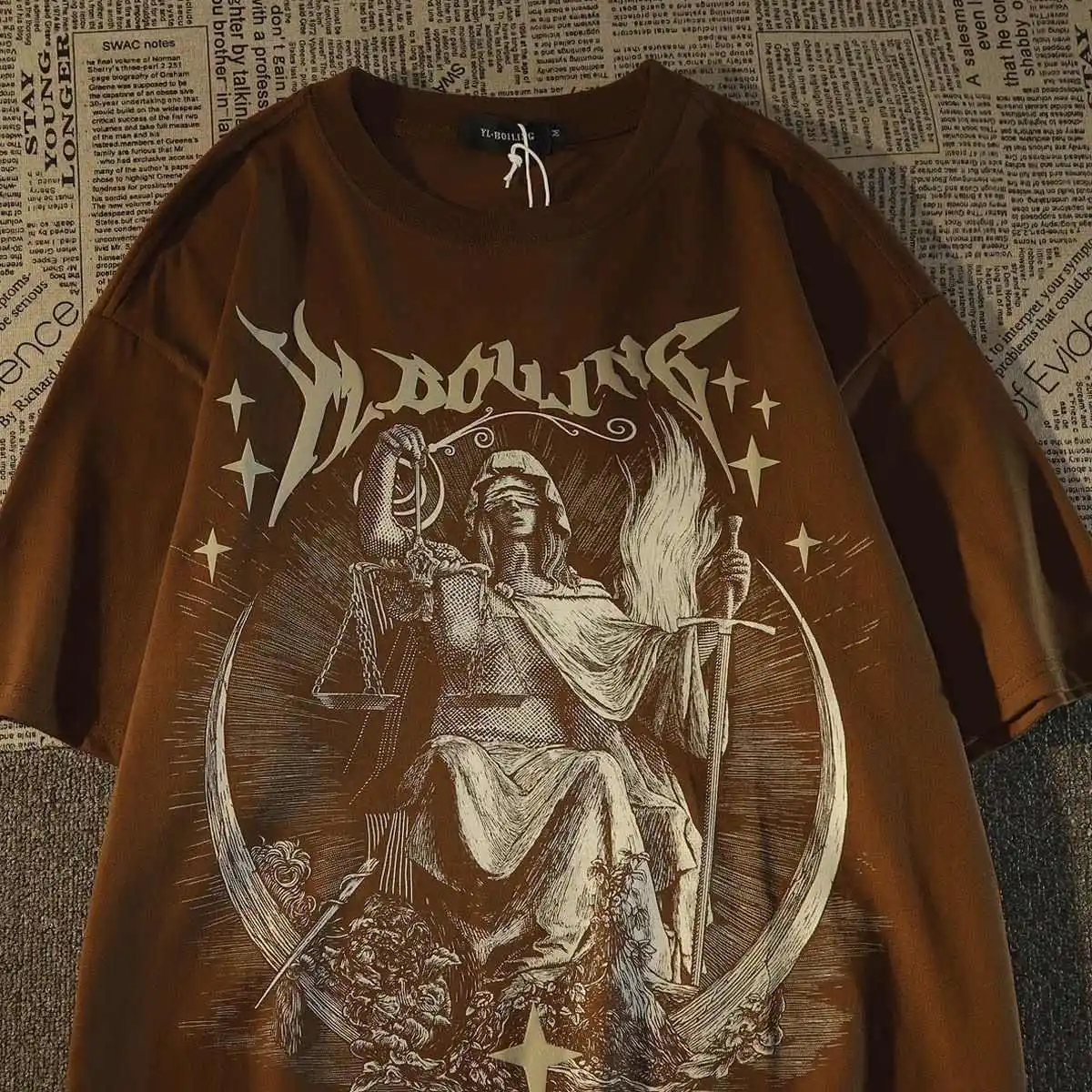 

American Retro Men Printed T-shirt Summer Round Neck Short Sleeved Loose Tops Casual Fashion Cotton Letter Pattern Tees