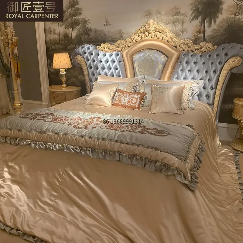 

European-style solid wood large family villa bedroom furniture master bedroom 2 m double bed customized