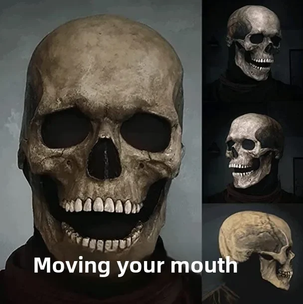 

New mouth moving Skull mask Head over mouth moving skull full head skull mask maschera halloween cosplay