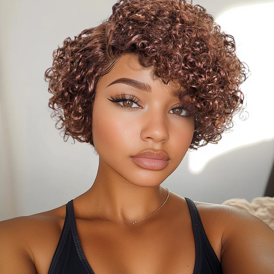 

Brazilian Pixie Cut Short Curly Bob Wig 13x6x1 T-Lace Front Human Hair Deep Curly Transparent Lace Feminine Stylish Hair Wig