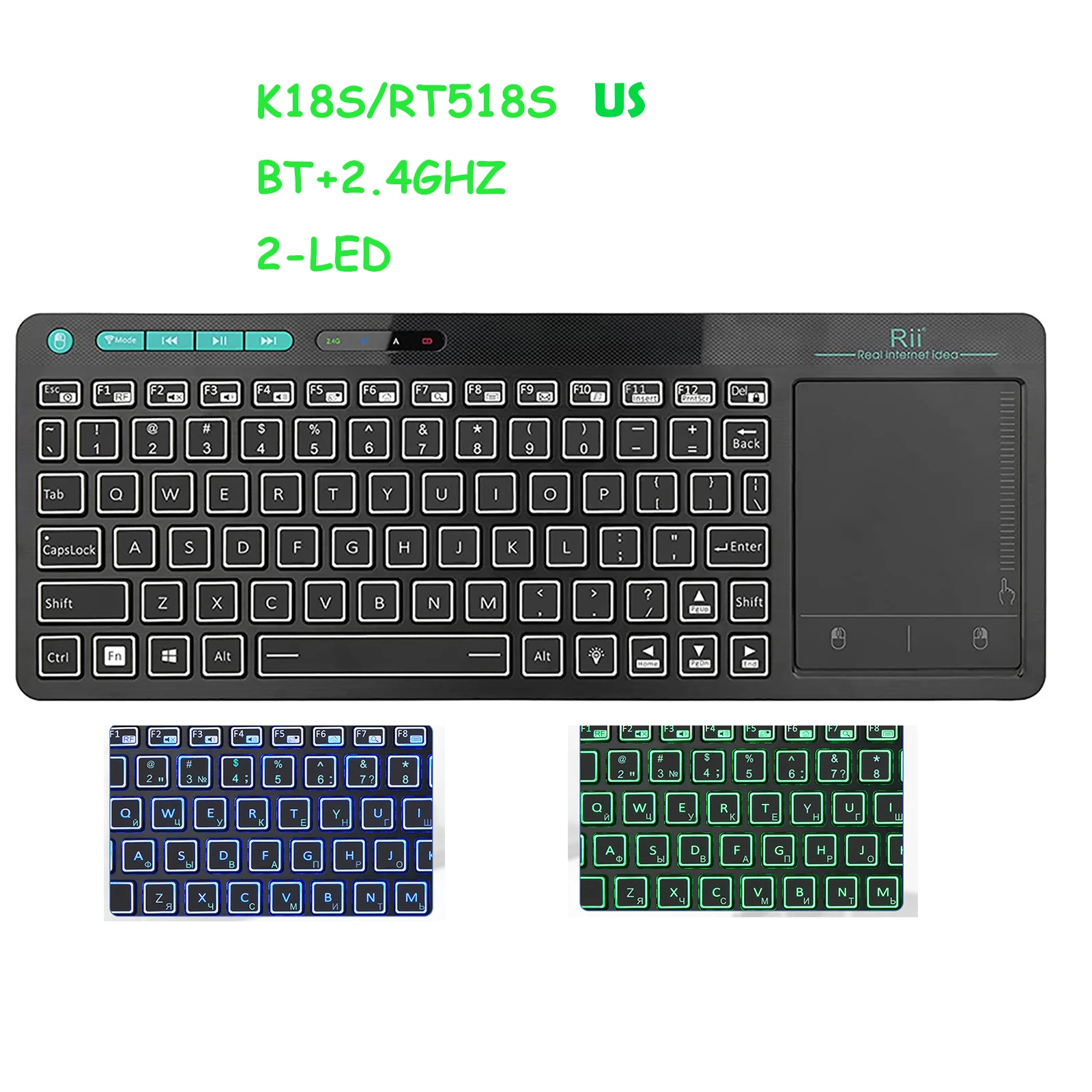 Rii K18Plus/K18S 2.4G Draadloos Toetsenbord met Touchpad Muis Nummer Numeriek USB Backlit Voor Voor Android TV BOX Smart TV PC