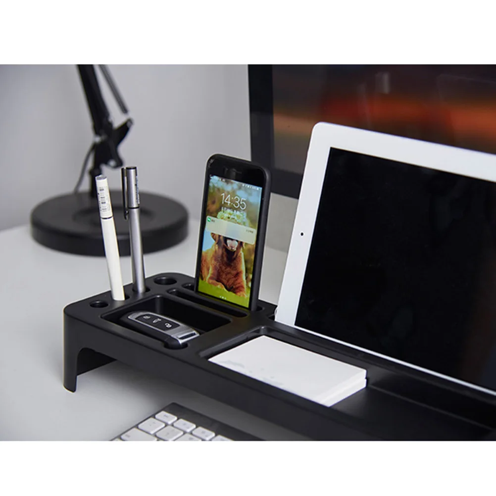 

Plastic Multifunctional Keyboard Organizer Shelf Black Desktop Storage Rack Office Supplies Holder Home Stationery Organizer