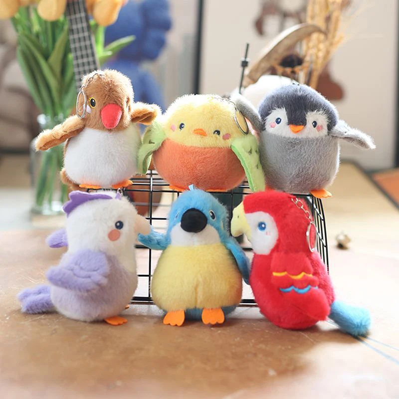 1PC Penguin Parrot Keyrings Cartoon Birds Plush Pendant Keychain Anime Cute Girl Kawaii Room Decoration Holiday Gifts Toys