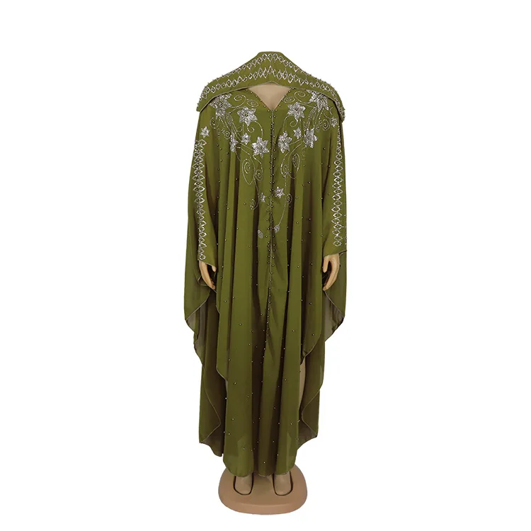 African Pearl Chiffon Muslim Dress Women Diamond Abaya Loose Dress for Women Turkey Kaftan Arab Dubai Dubai + Underskirt Vestido