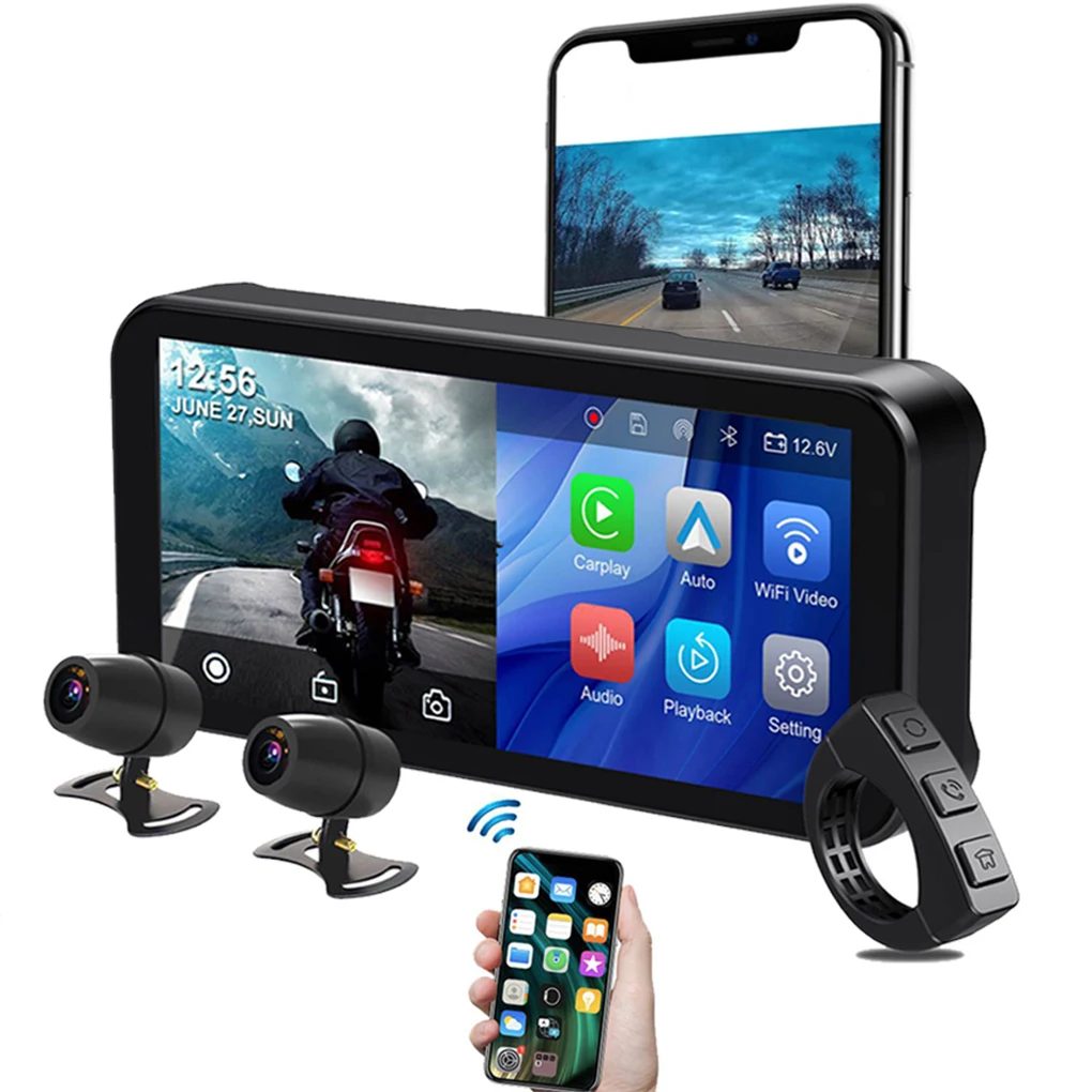 

Dual 1080P Motorcycle DVR Body Waterproof Moto Camera 6.25 inch touch screen with Tyre Pressure Sensors Front Rear GPS Dash Cam