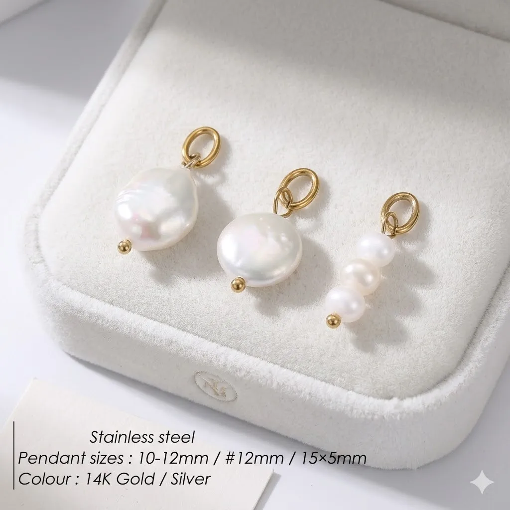 Natürlicher Süßwasserperlen-Anhänger 14K Vergoldeter Edelstahl Barocke Perlen-Charms für DIY Halsketten-Schmuckherstellung Zubehör – Detail 1