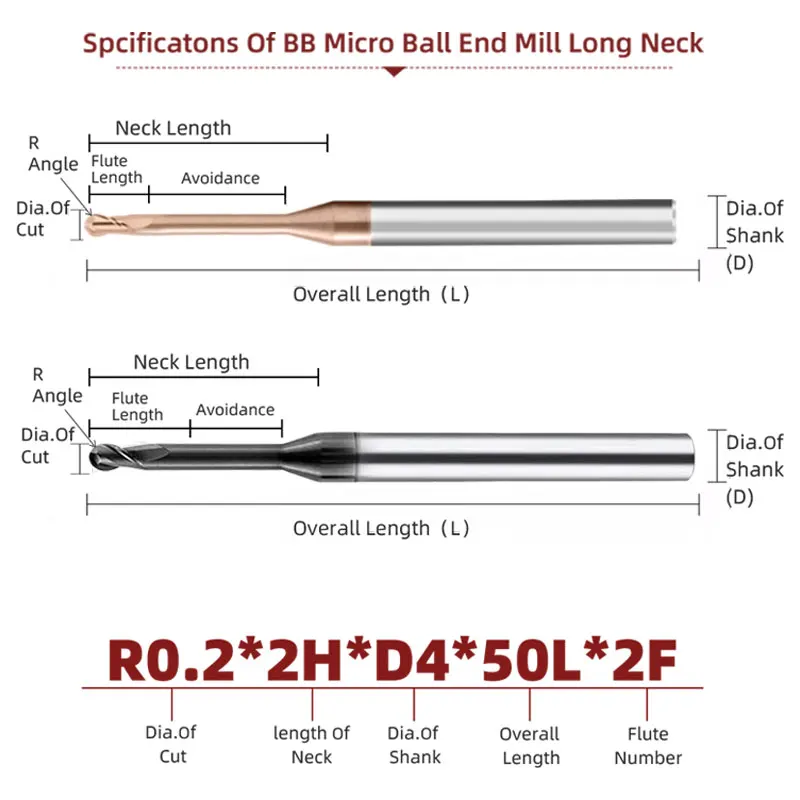 Bb Mikro kugel Schaft fräser Langhals Hartmetall cnc kleine Mini Rippe Tief bearbeitungs schneider r22.5 r22.5 r22.5 Werkzeug für Stahl metall