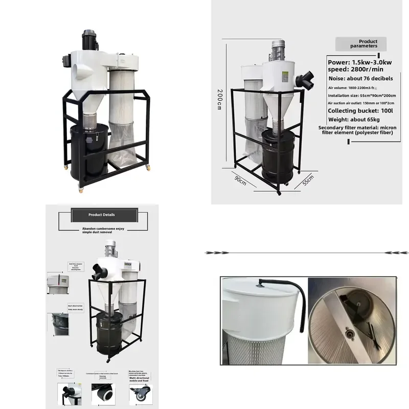 Industrial Vacuum Cleaner for Woodworking and Metal 2HP to 10HP with Bag Filters and Core Motor Components New Condition