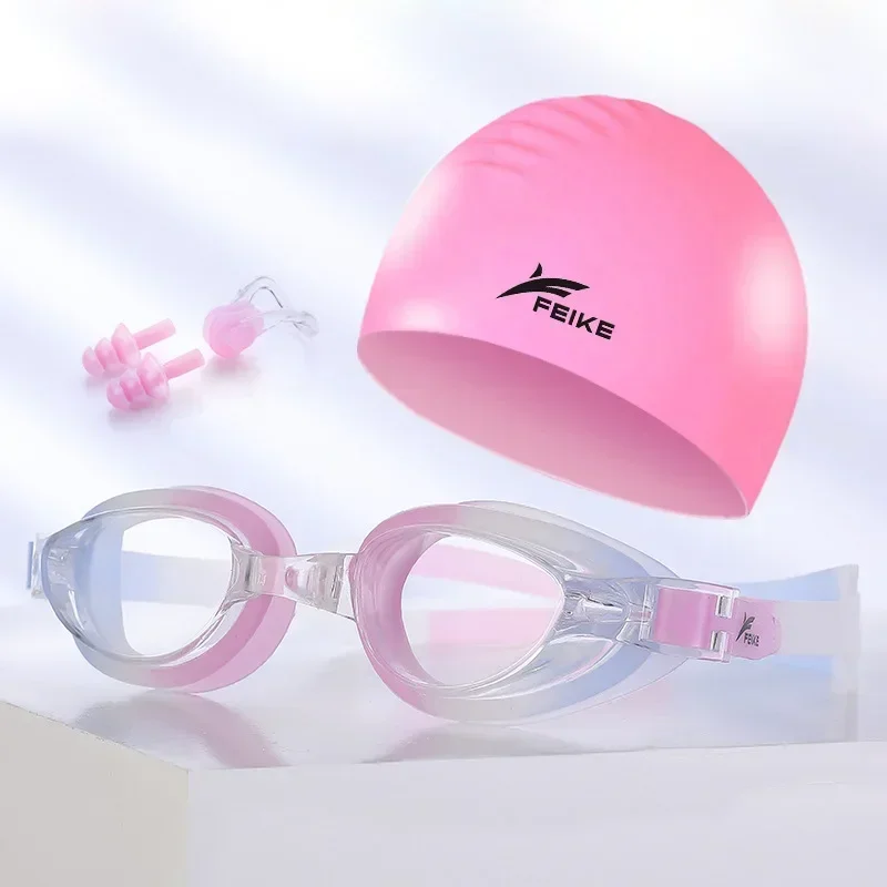 2024 Myopia Swimming Goggles Swim Cap Swimming Glasses Anti-fog Waterproof Swimming Cap Waterproof Sleeve Nose Clip Earplugs Set