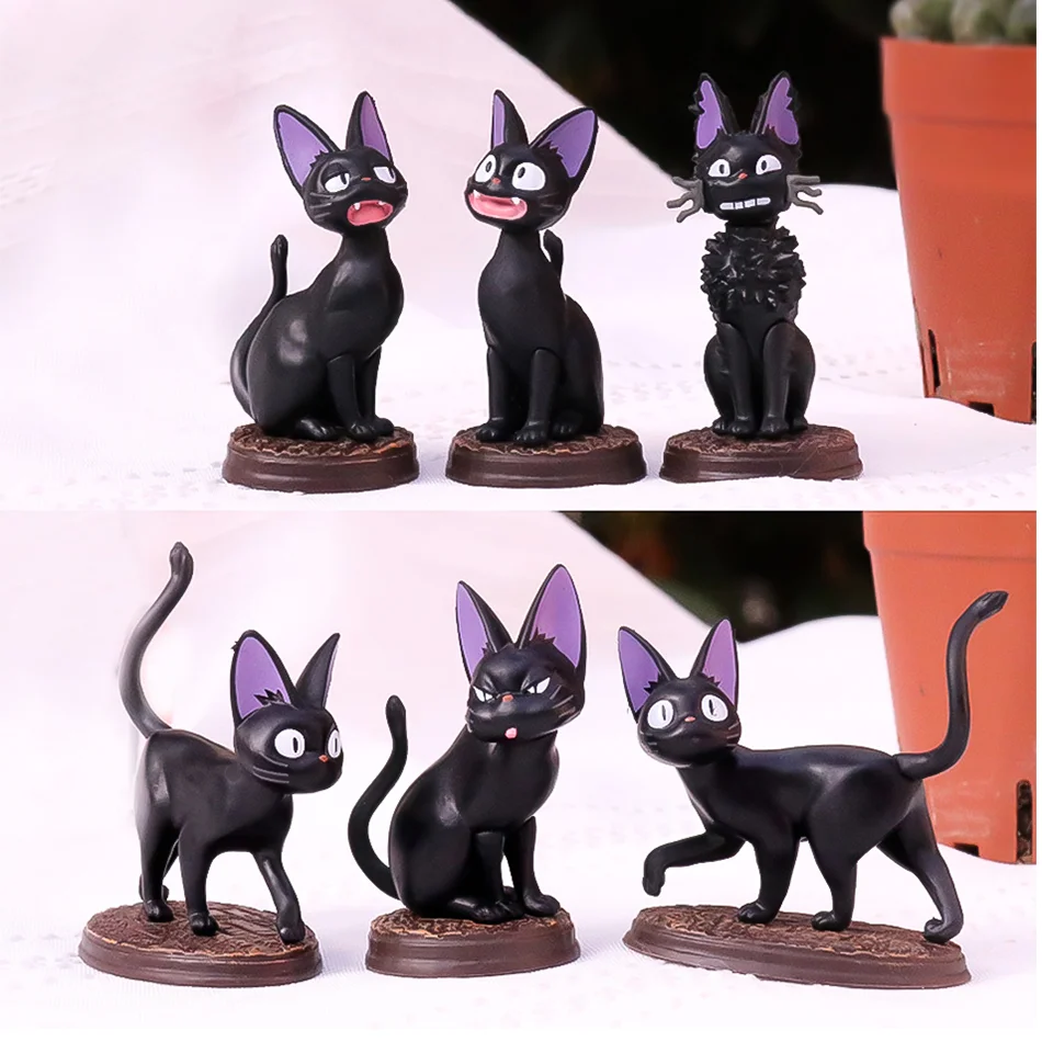 6-teiliges Set Cartoon Schwarze Katze Jiji Gigi Figur PVC Actionfigur Spielzeugpuppe Modell-Set Schwarze Katze Hayao Miyazaki Figur Spielzeug Geburtstagsgeschenk