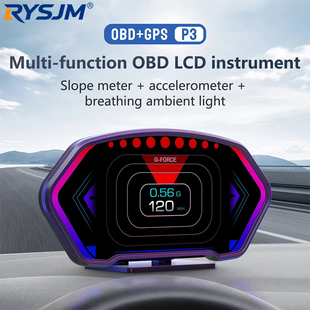 P3 HUD OBD+GPS Dual System Car Head Up Display Digital Speedometer Tachometer Slope Meter Water Temp Alarm Auto Smart Gauge