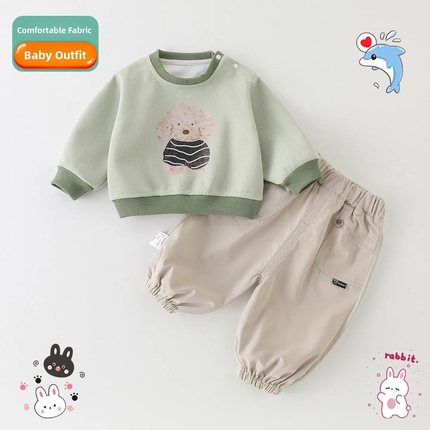 

Spring Collection Children's Cartoon Sweatshirt Pants Set 2026 New Style Unisex Two-Piece Outfit Breathable Long Sleeve round...