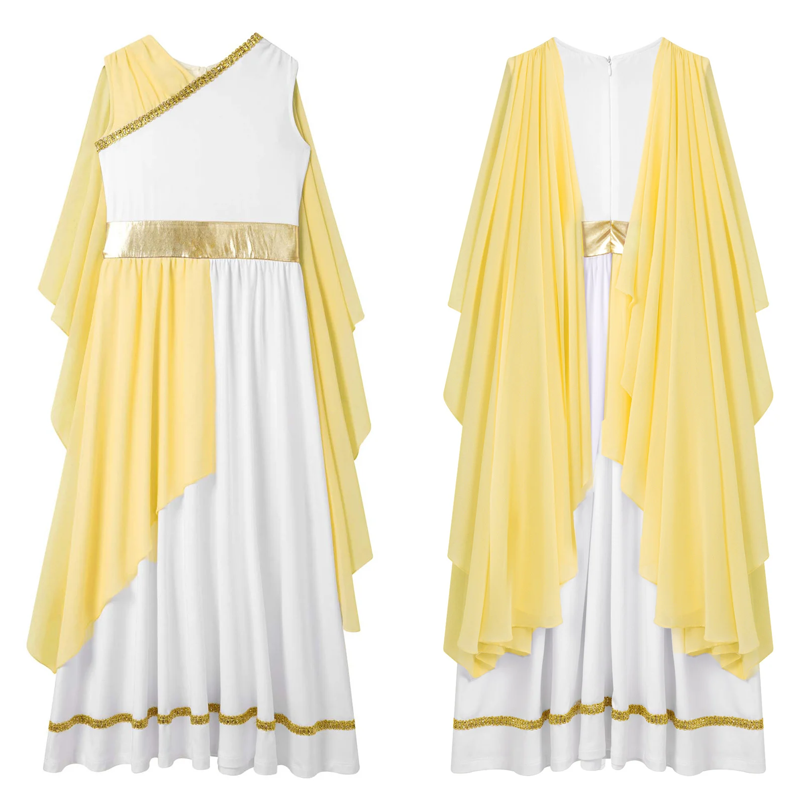 6-16Y Girls Ancient Greek Roman Godness Queen Dress Halloween Theme Party Cosplay Costume Sleeveless Shawls Tulle Toga Gown