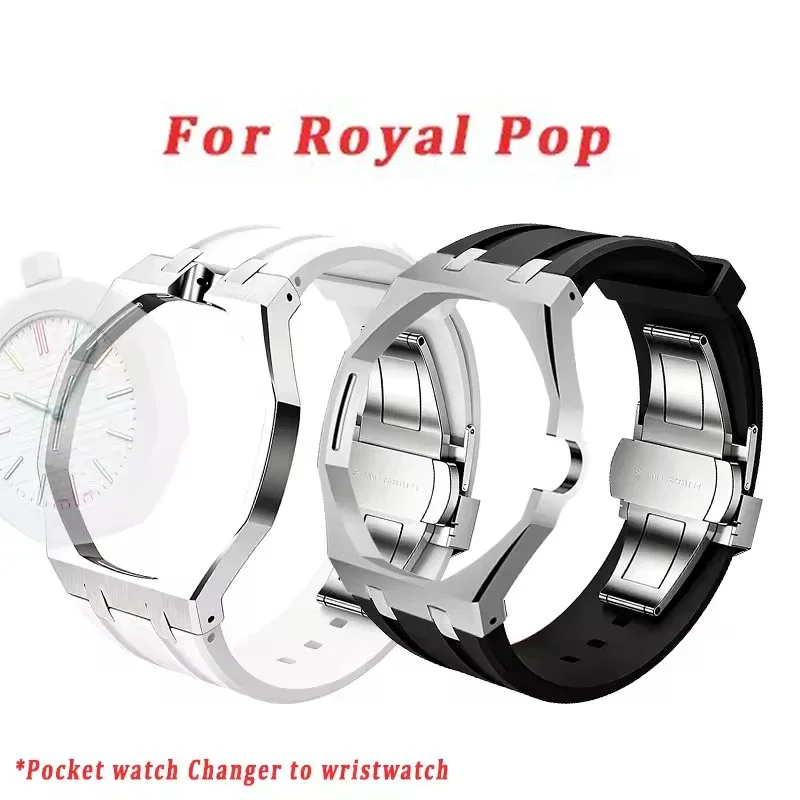 Luxury Stainless Steel Mod Kit For Swatch x AP Royal Pop Pocket Watch Changer To Wristwatch Metal Case Silicone Strap