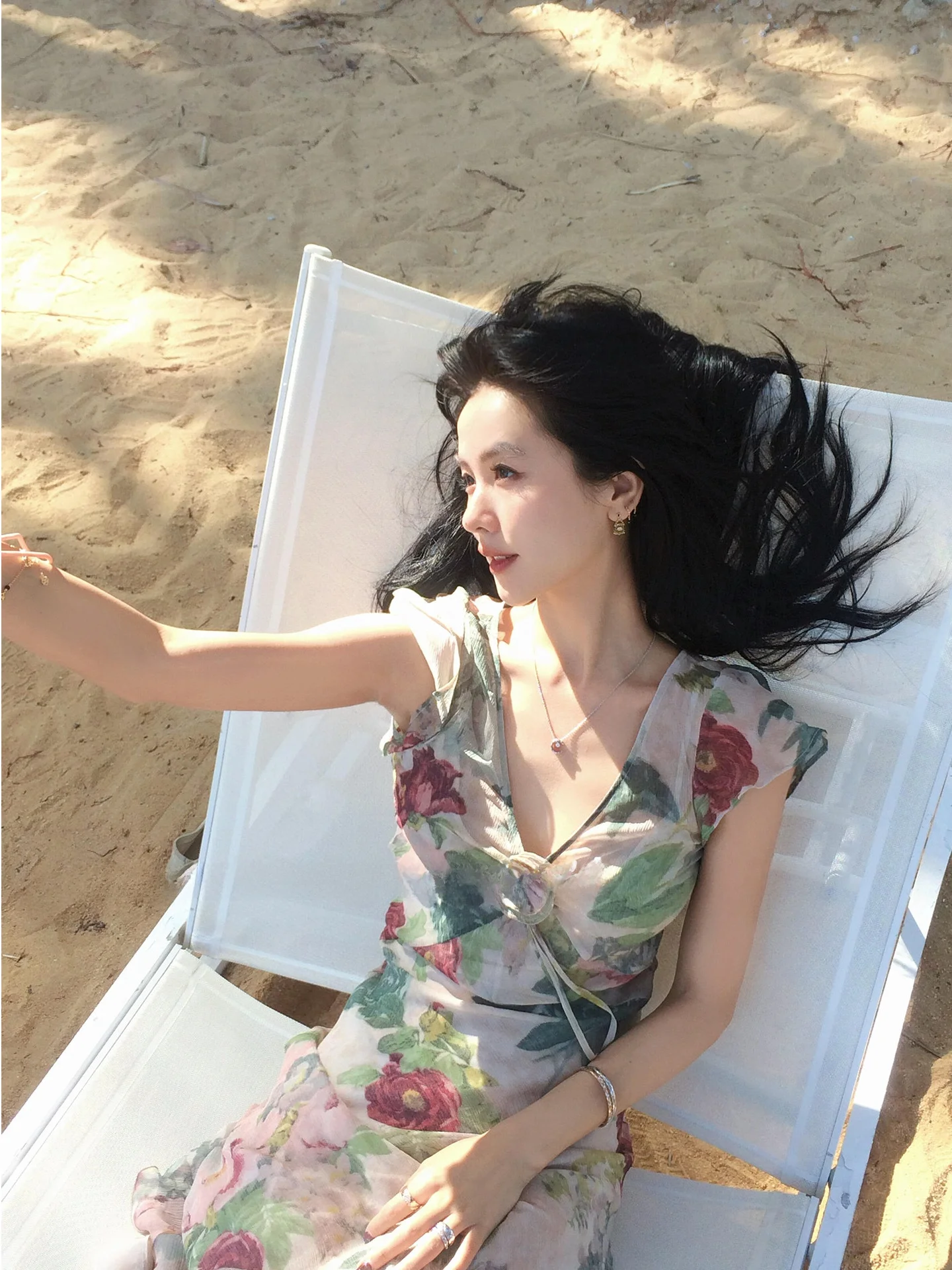 Gentle Wind Beautiful V-Neck Miniature Sleeve Dress Women's Summer Beach Vacation Fairy Tale Beach Long Dress