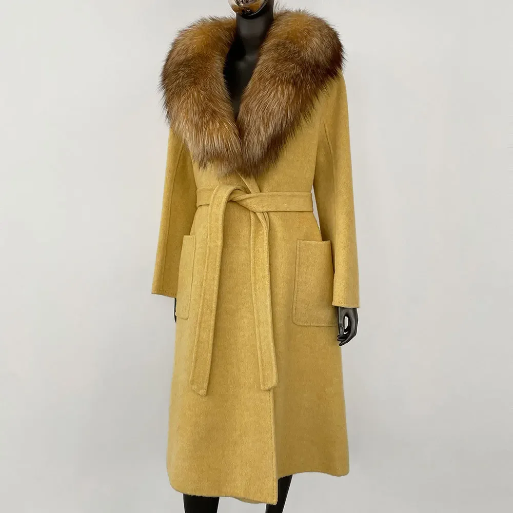 Cappotto di pelliccia lungo naturale di lana femminile di strada europea moderna Abbigliamento casual di moda per le donne Giacca invernale di pelliccia di volpe reale