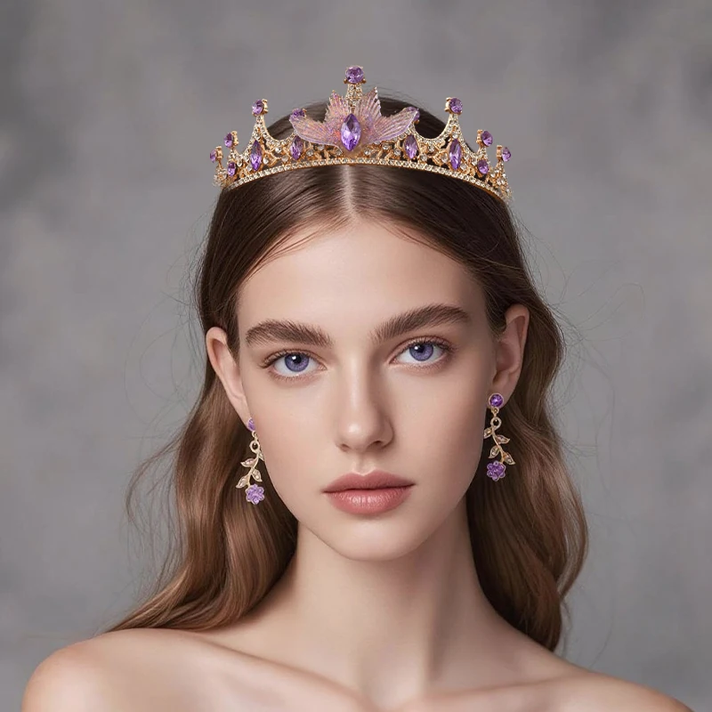 

Ocean - Style Crown Headpiece with Blue Crystals & Iridescent Wings for Bridal Wedding Party Princess Hair Accessory