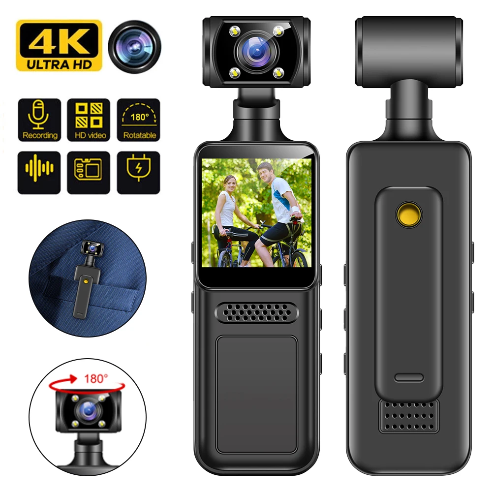 128GB 4K Ultra HD Action Mini Camera 180 Rotatable Vlog Wifi Sports Cam Waterproof Case Helmet Travel Bicycle Driver Recorder