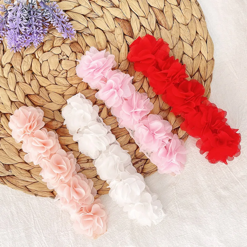 1PCS Baby Flower Headband Pink White Chiffon Hair Bands Handmade DIY Headwear Hair Accessories for Kids Children Newborn Toddler