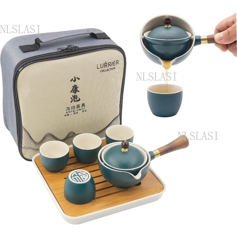 Ceramic Chinese Kung Fu Tea Set Portable Teapot Set Equipped with A 360 Degree Rotating Teapot and Infuser Multi in One Gift Bag