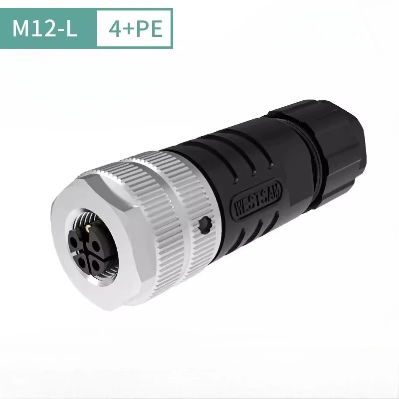 Waterproof M12 L-type Assembled Connector IP67 3 4 5 Pin Screw Pressure Wire Aviation Plug 2/3/4+PE K/L-type Cable Connectors