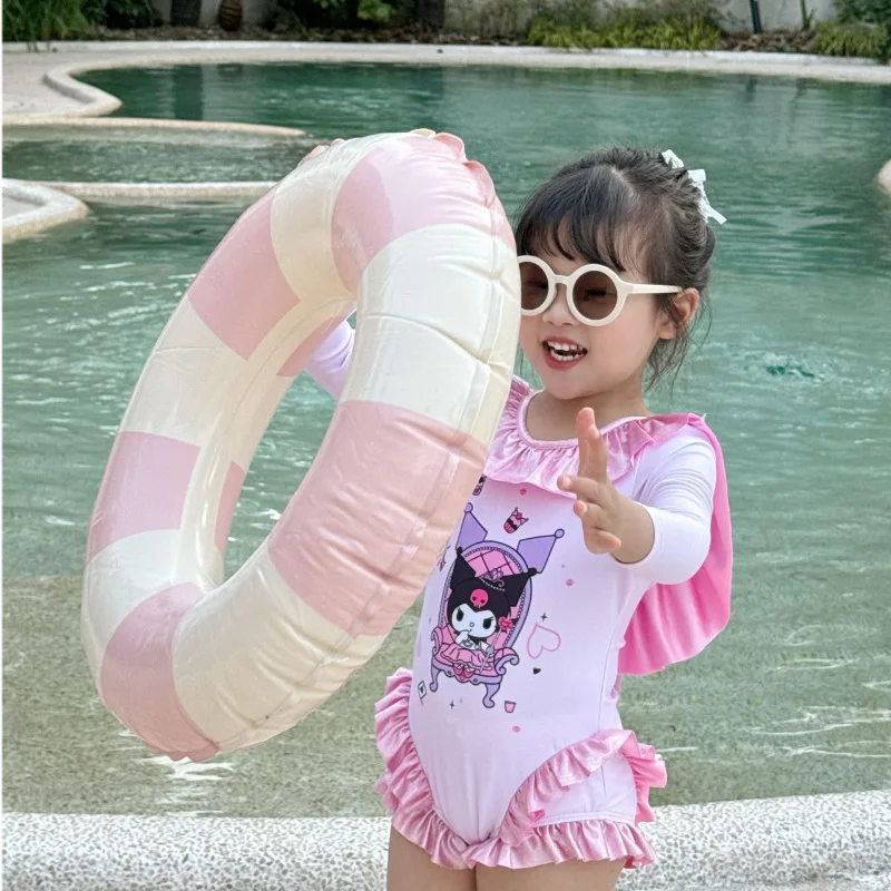 

Kawaii Sanrio Kids Piece Swimsuit Hello Kittys Kuromi Cartoon Anime Long Sleeved Shorts Swimsuit Summer Soft Breathable Gift Toy