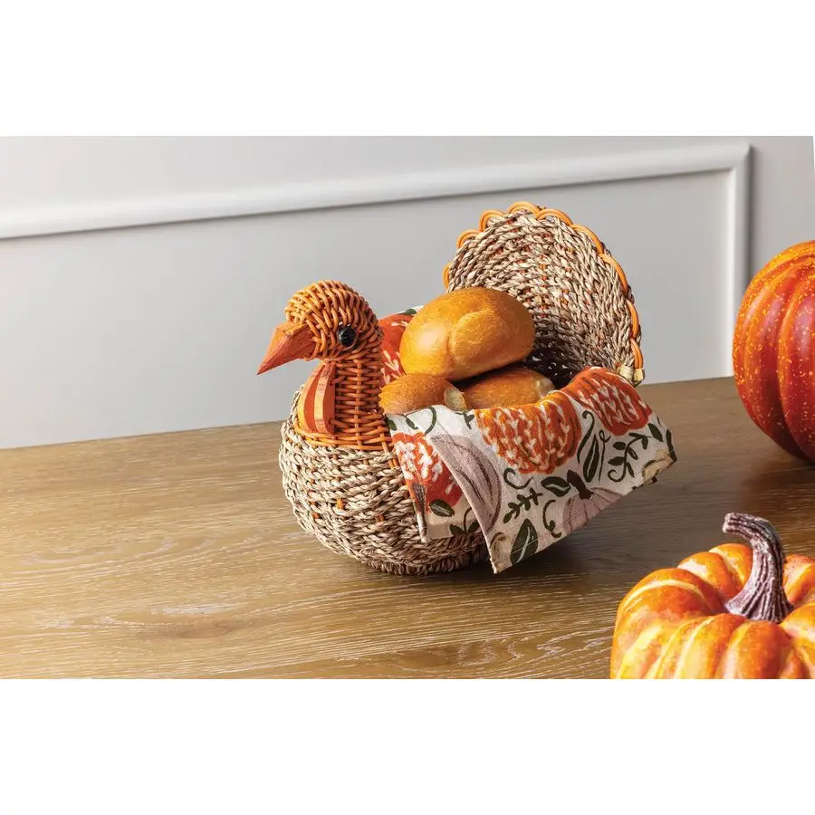 Cesta de Ação de Graças com Peru e Conjunto de Toalhas