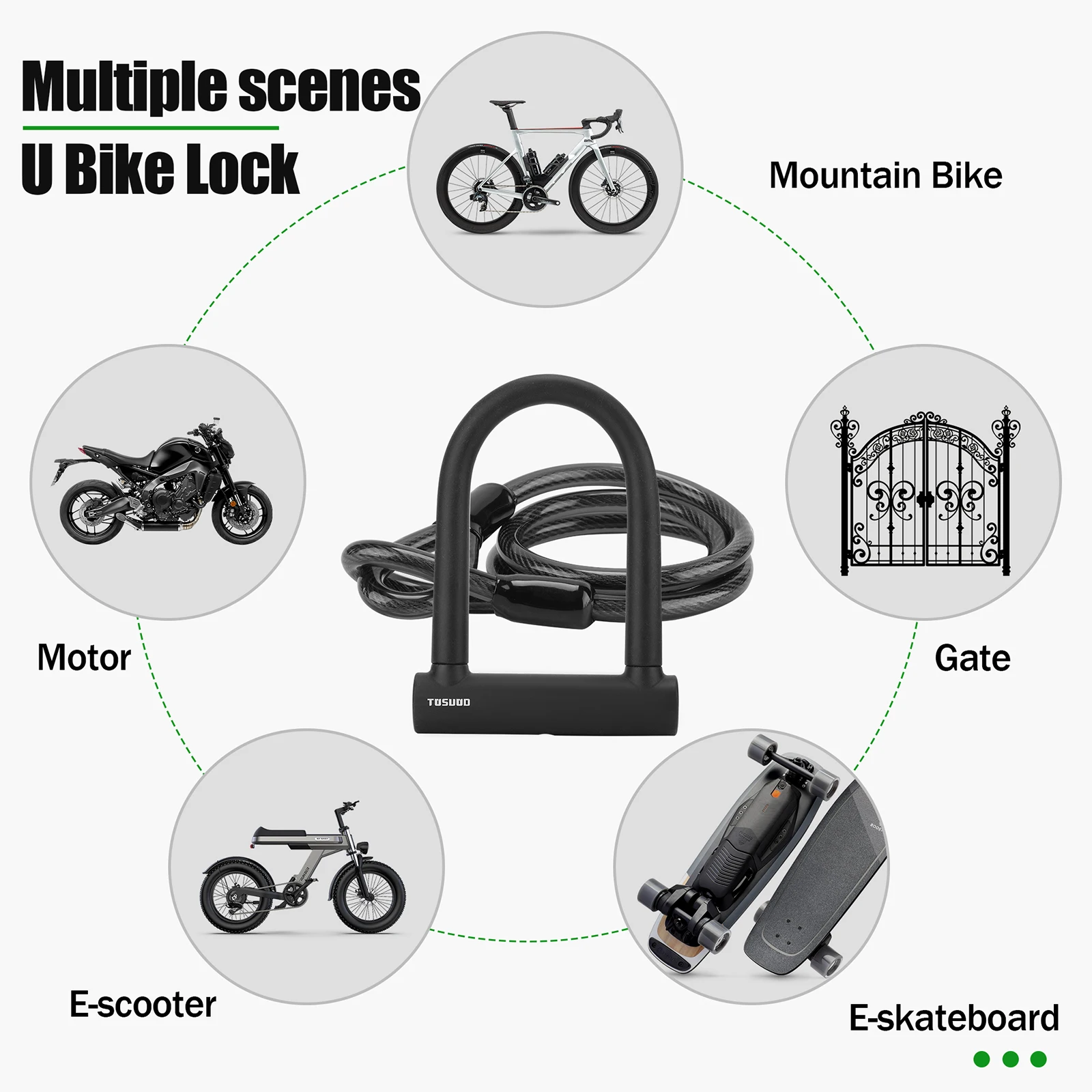 TOSUOD Fahrrad-U-Schloss, hochfester legierter Stahl, Motorrad-Diebstahlsicherung, Sicherheitsschloss mit 2 Schlüsseln, Fahrrad-U-Schloss, Fahrradzubehör – Detail 4