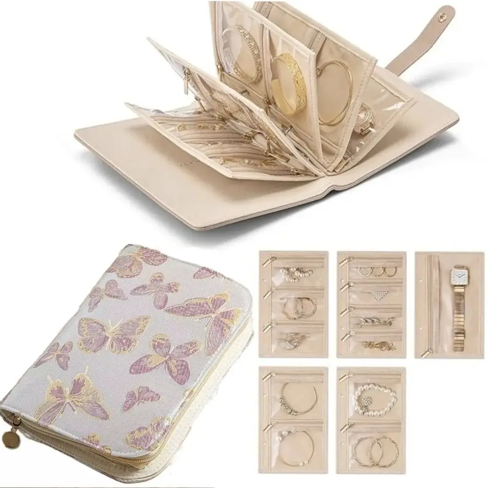 Flower Pattern Jewelry Storage Book Anti-oxidation Grid Zipper Closure Binder Storage Book with Zipper Multi-layer