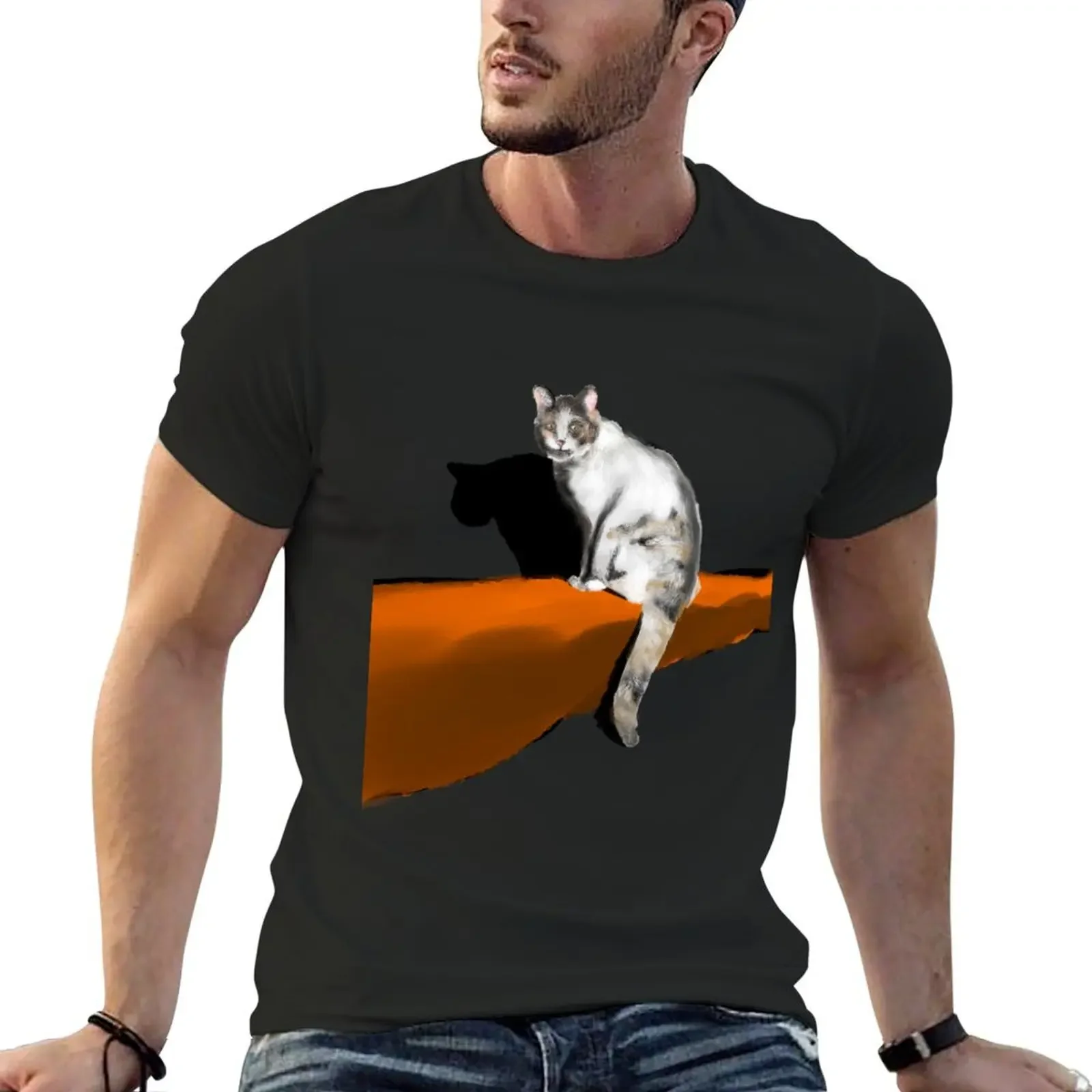 

catherine's white and grey furry baby, A cute cat and his shadow T-Shirt man t shirt cute tops mens workout shirts