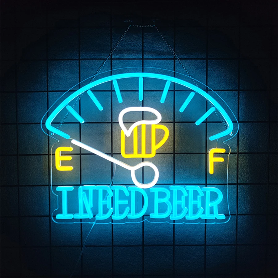 I Need Beer Led Neon Sign, Oil Meter Icon Wall Decor, Usb Powered, Used For Bedroom, Bar, Man Cave, Garage, Party Wall Lamp.